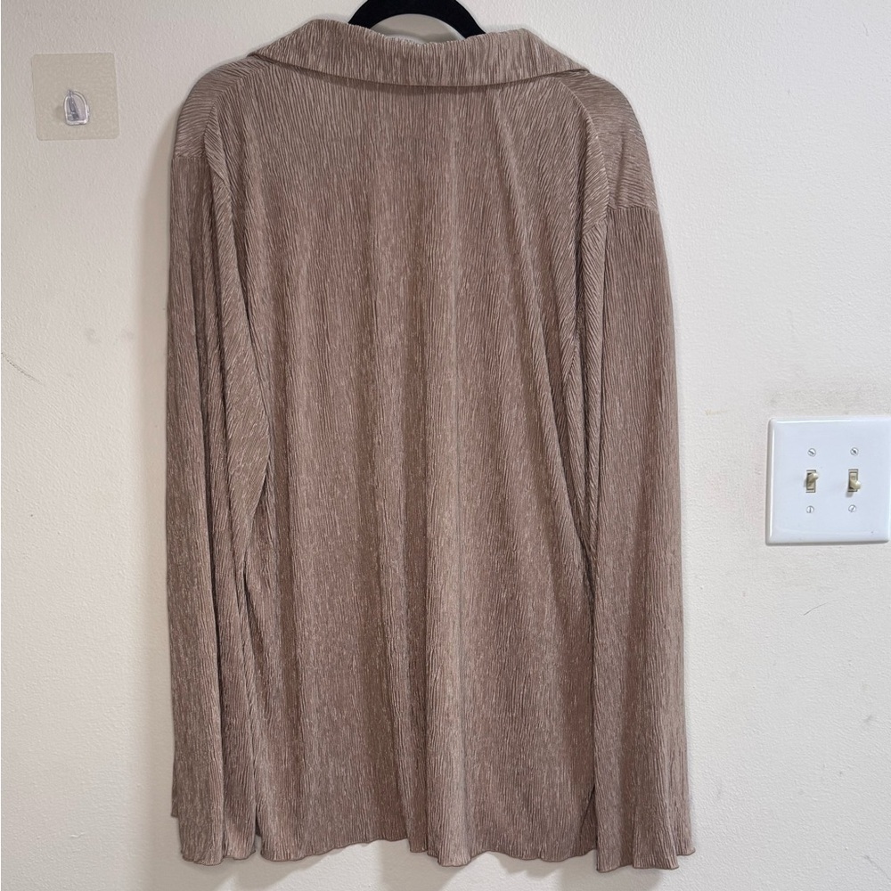 4XL Crinkle Satin Tie Front Top Blouse Brown Bronze Plus Size Oversized - Picture 3 of 9